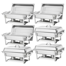 VEVOR Rectangle Chafing Dish, 9 Qt 6 Pack Stainless Steel Chafing Dish, Food Warmer Chafer Complete Set with Hollow Handle, 3 Food Tongs, Lid VEVOR Rectangle Chafing Dish, 9 Qt 6 Pack Stainless Steel Chafing Dish, Food Warmer Chafer Complete Set with Hollow Handle, 3 Food Tongs, Lid